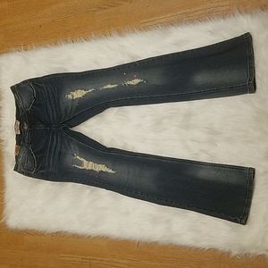 BUZZ DESTROYED RED RHINESTONE BOOT CUT JEANS